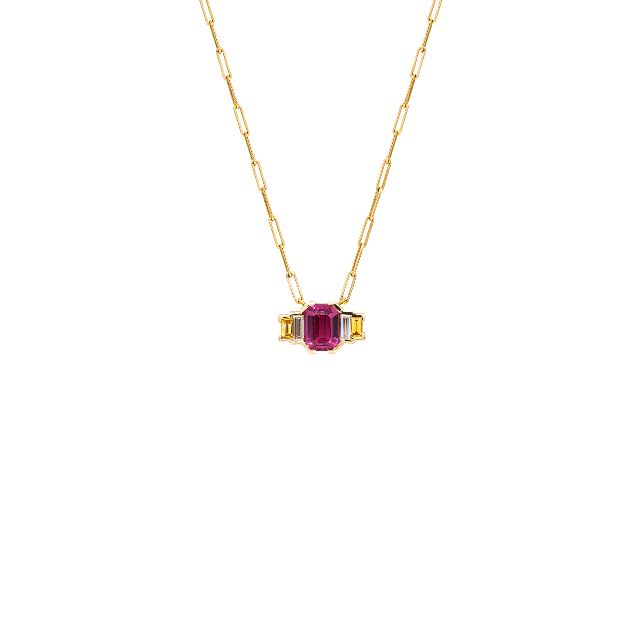 Collier Agata, tourmaline, saphirs jaunes et diamants