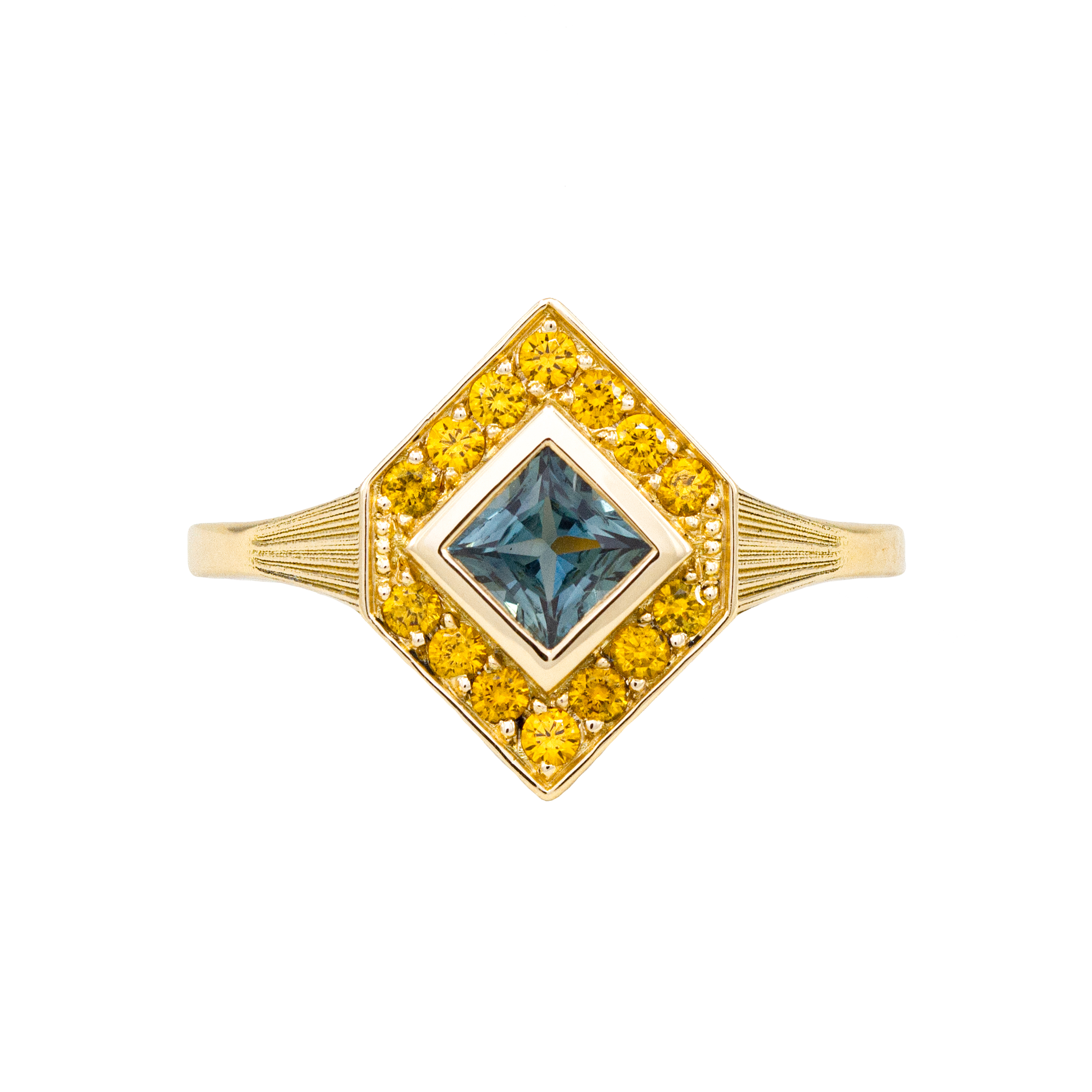 Bague Carla, saphir teal et saphirs jaunes