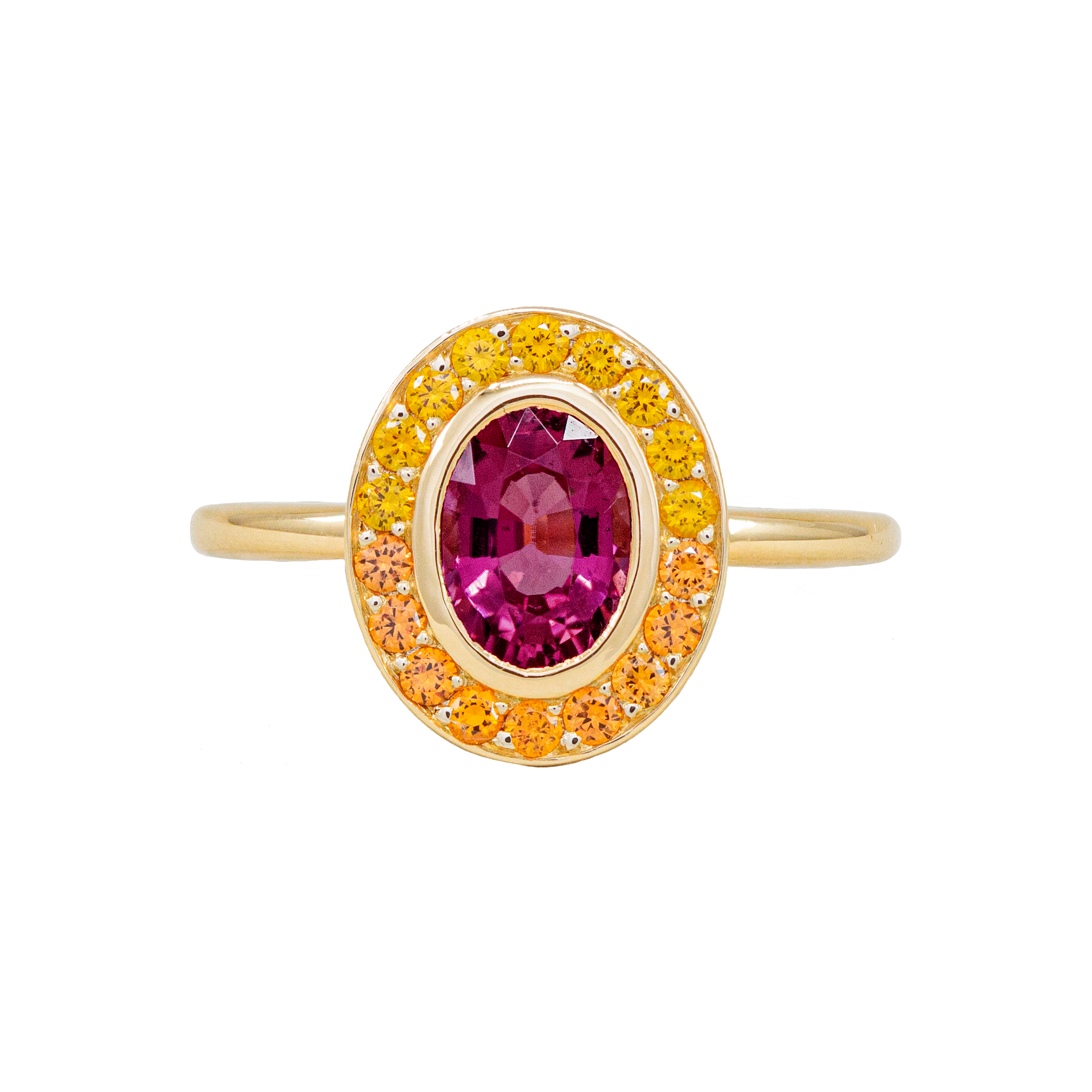 Bague Marga, tourmaline, saphirs jaunes et grenats spessartites