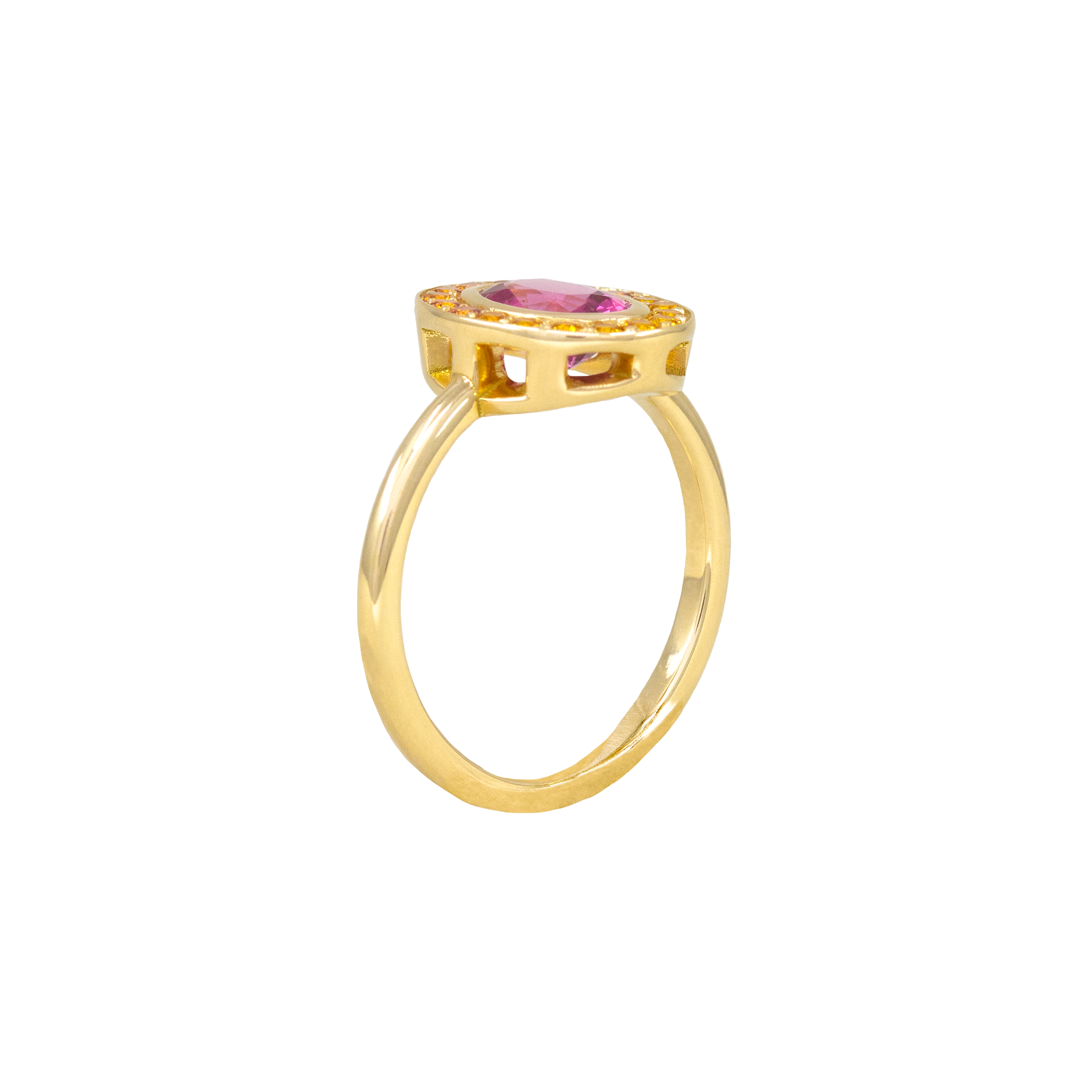 Bague Marga, tourmaline, saphirs jaunes et grenats spessartites