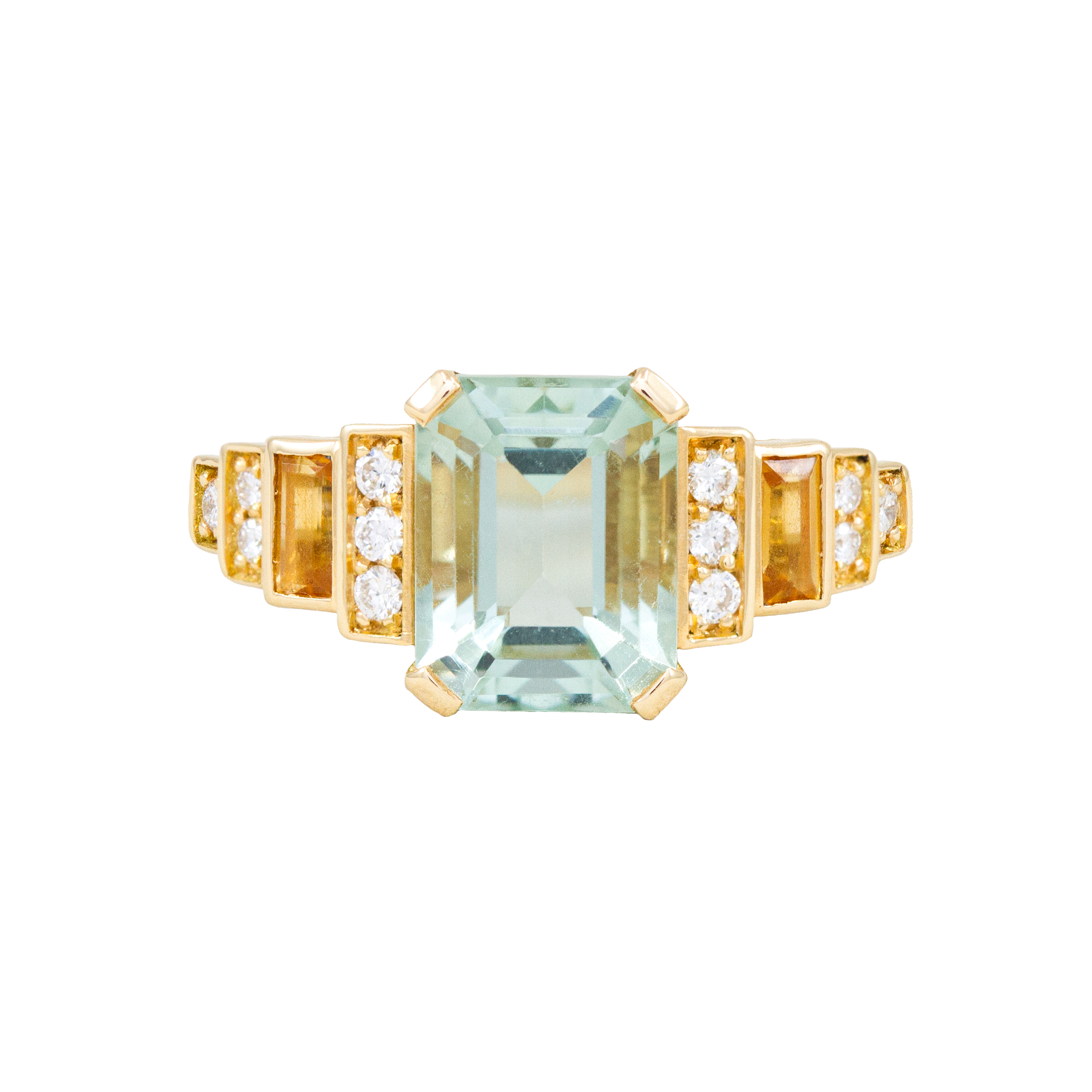 Bague Melona Mia, prasiolite, citrines et diamants