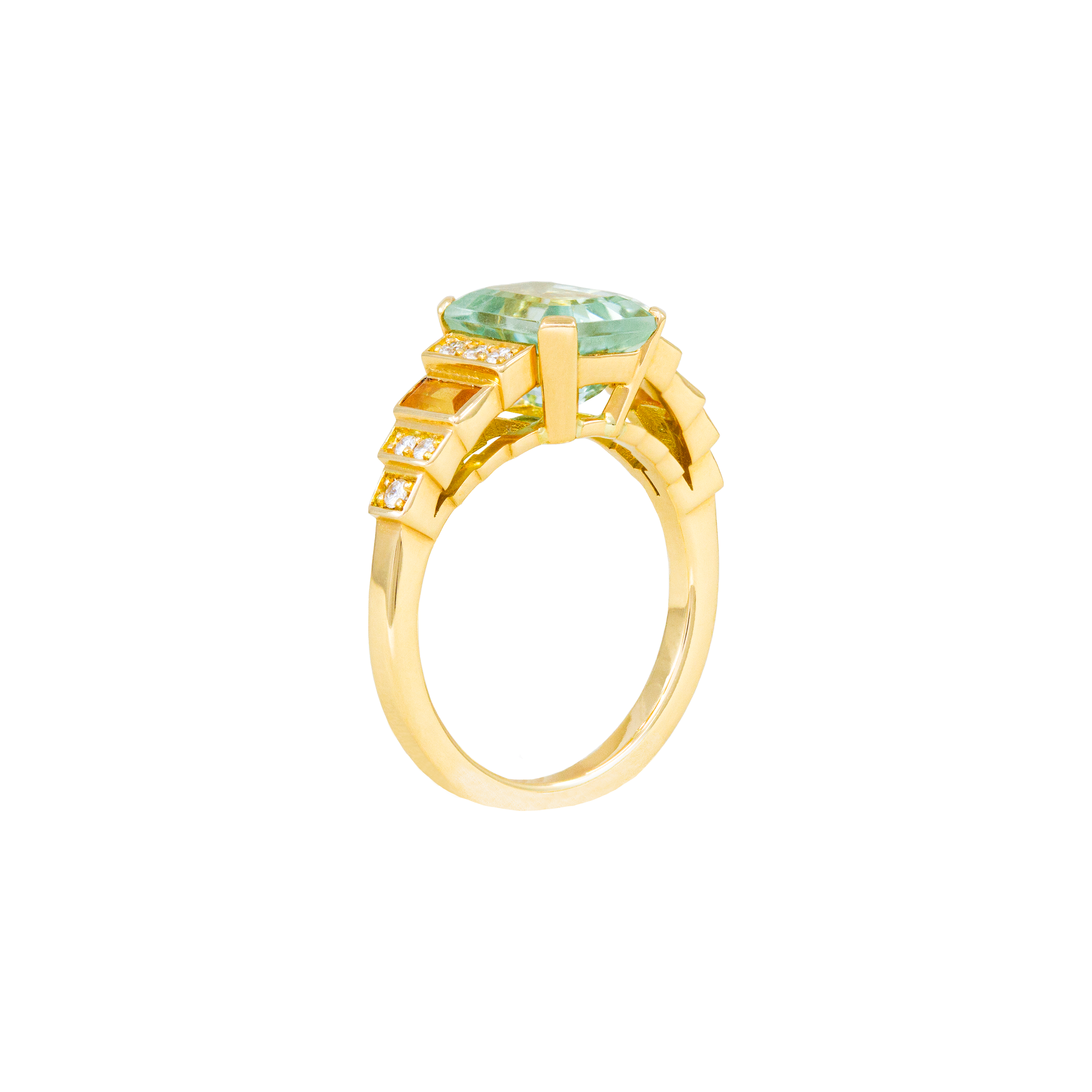 Bague Melona Mia, prasiolite, citrines et diamants