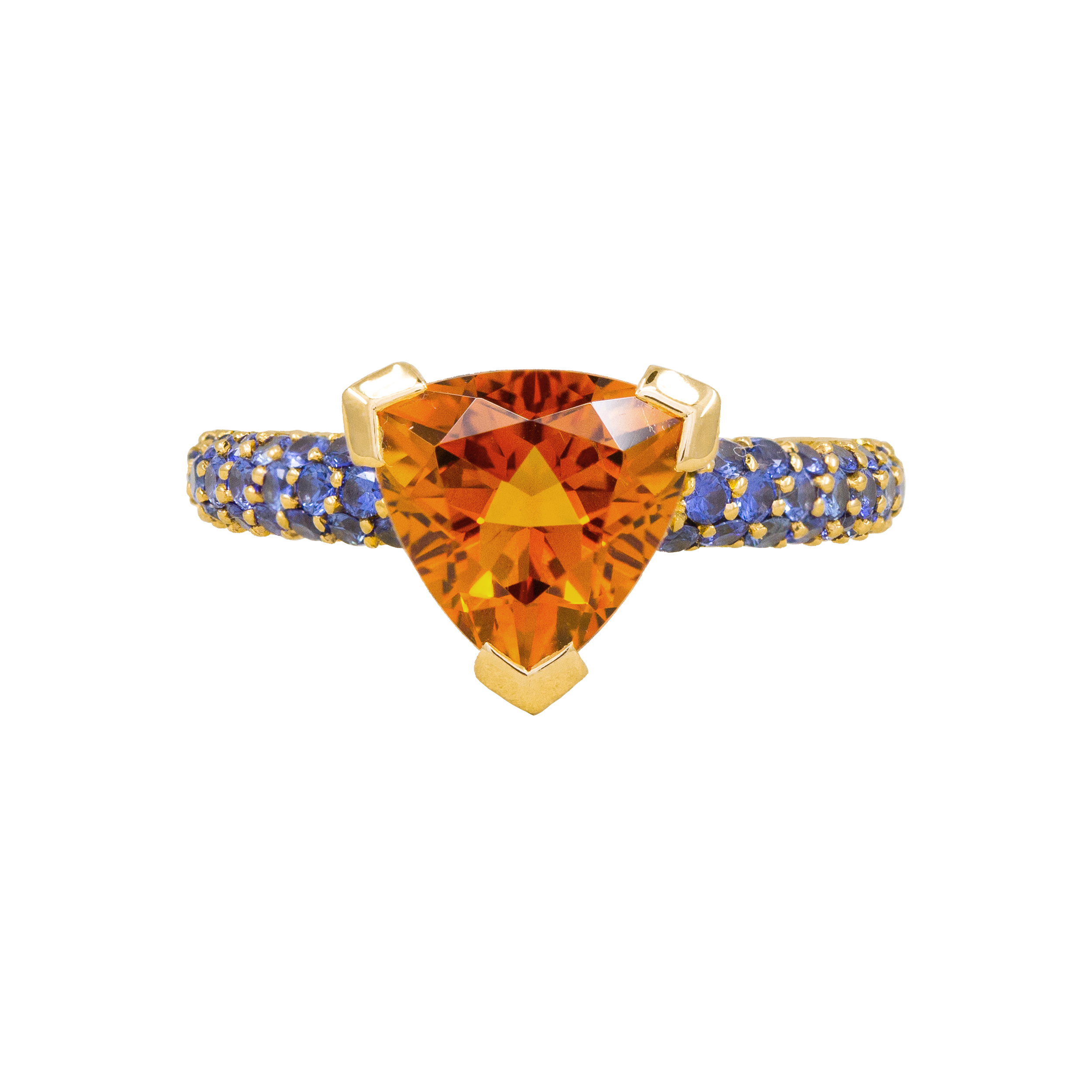 Bague Mimosa, citrine madeira et saphirs