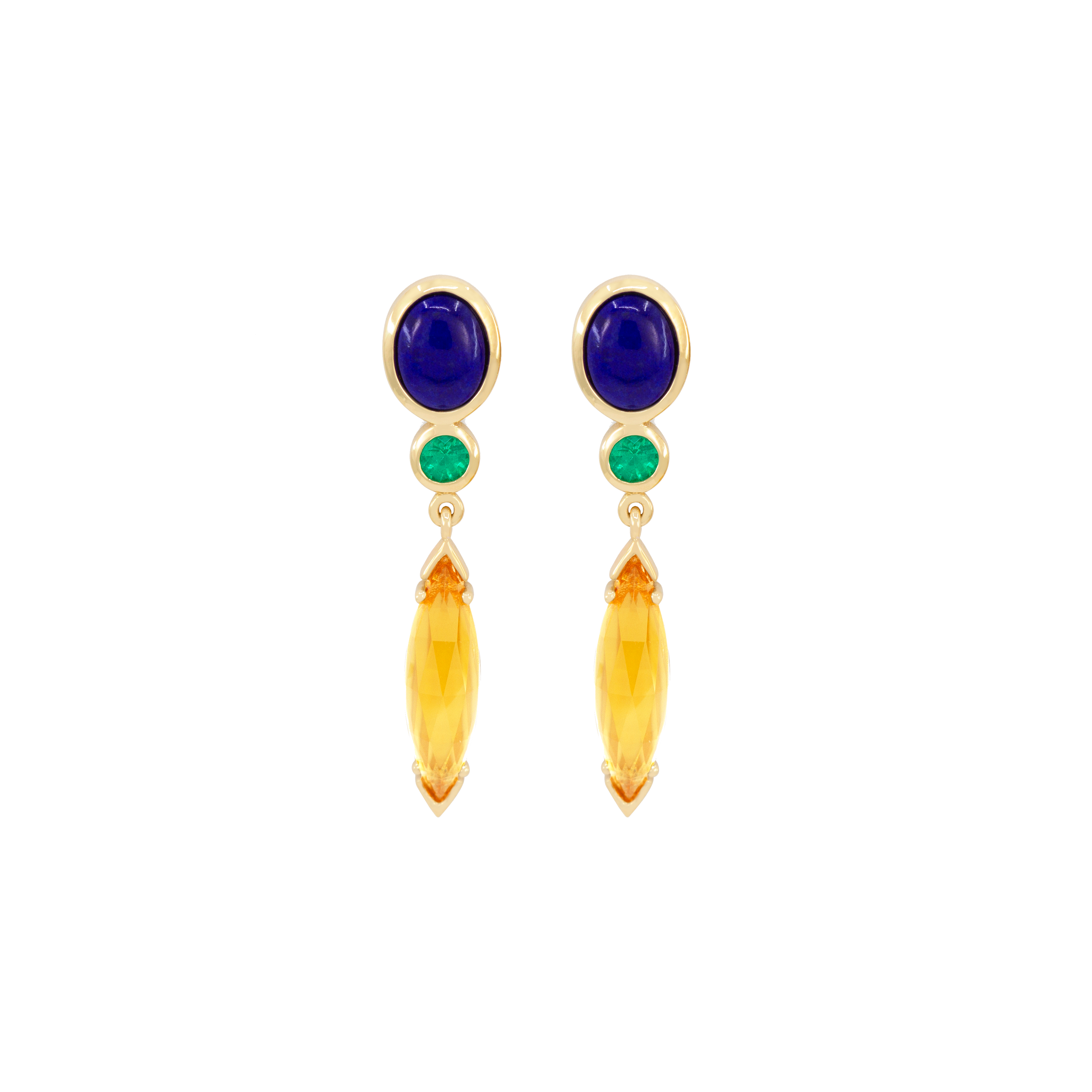 Boucles d'oreilles Nonna Ana, Lapis Lazuli, émeraudes et citrines