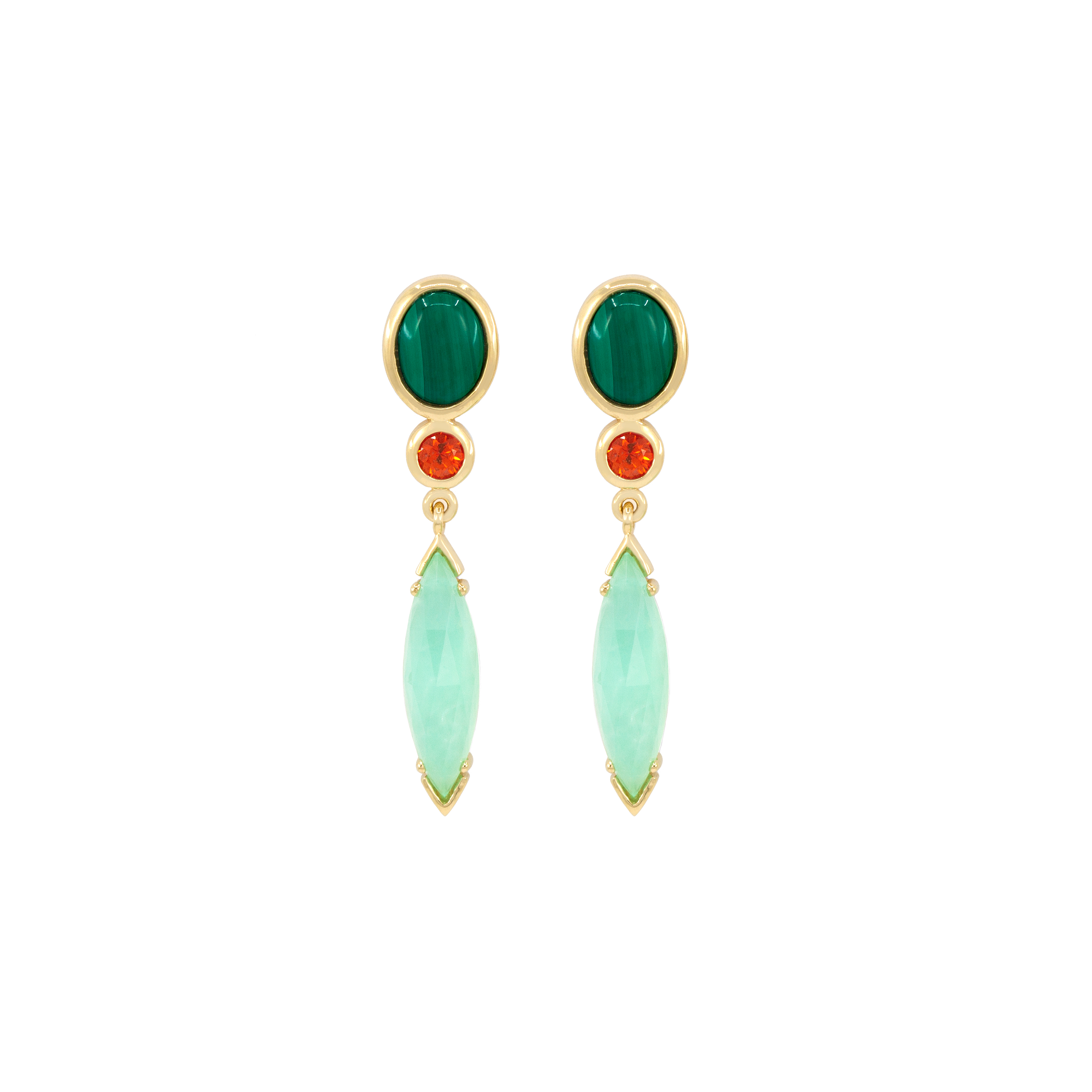 Boucles d'oreilles Nonna Tia, Malachite, saphir orange et calcédoine