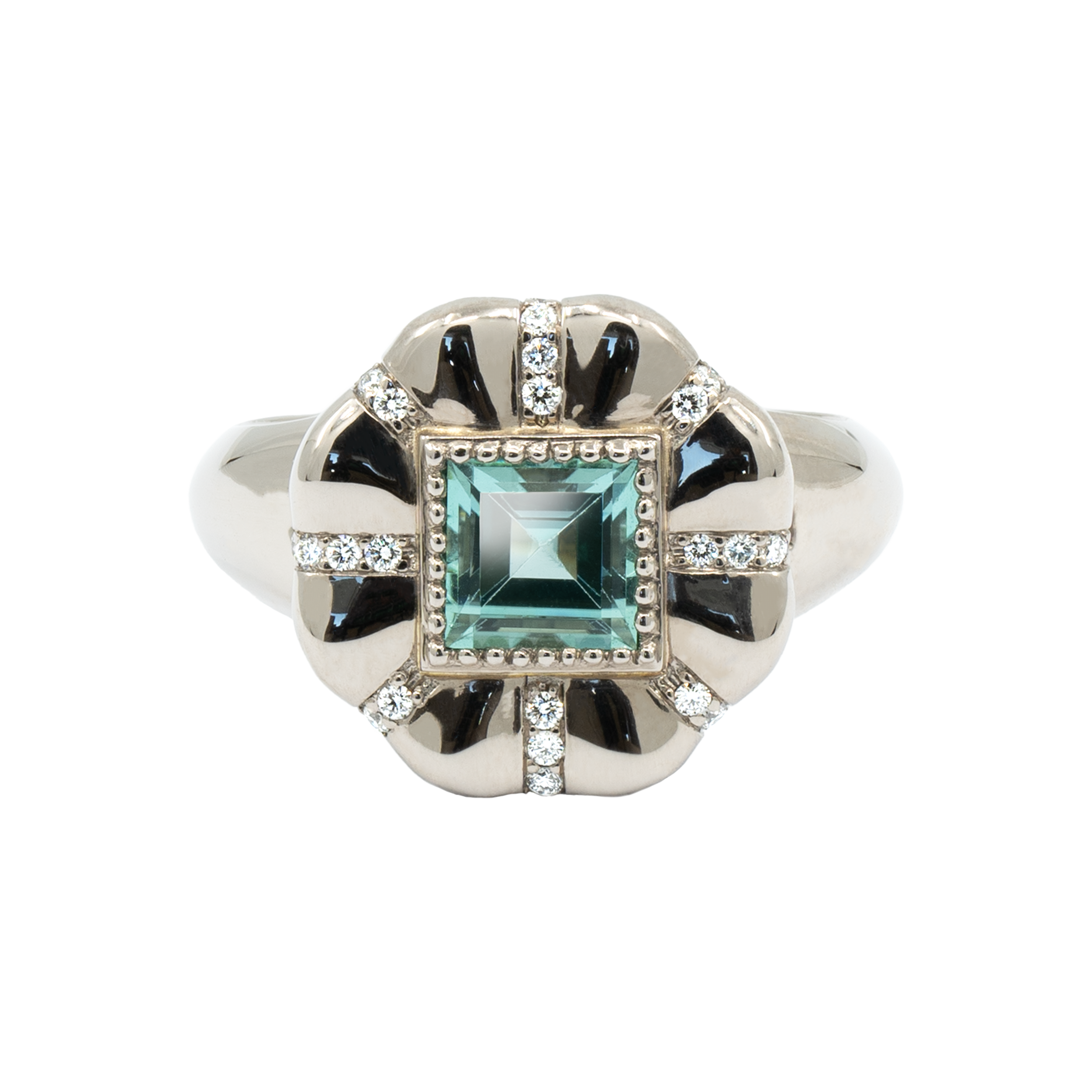 Bague Nymphea, tourmaline lagon et diamants