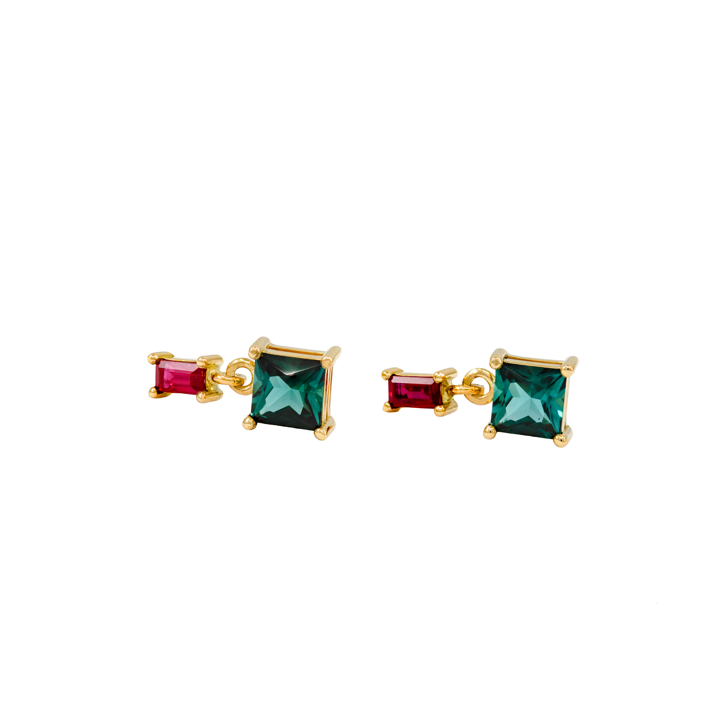 Boucles d'oreilles Paola, tourmaline verte et rubis