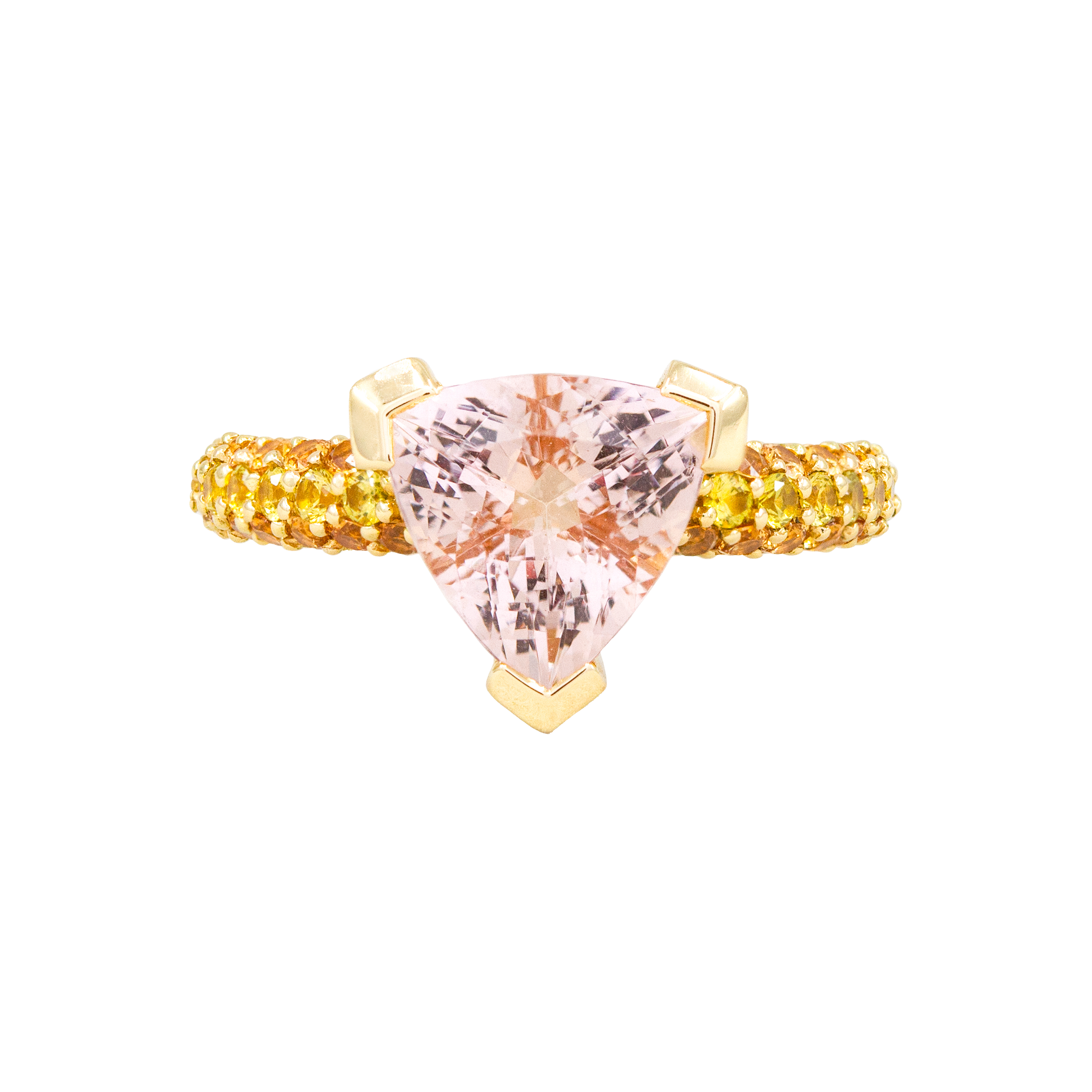 Bague Pisco, morganite, saphirs jaunes et grenats spessartites