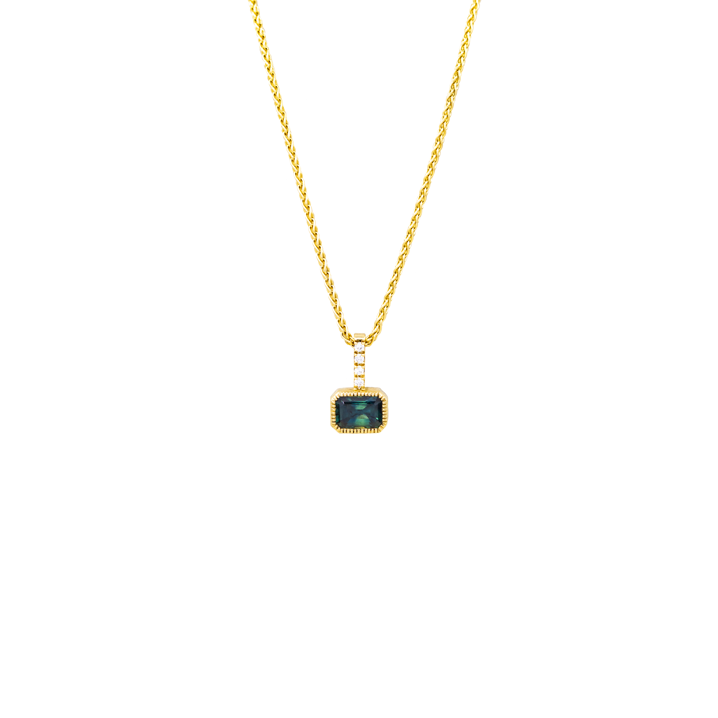 Collier Venise, saphir teal et diamants